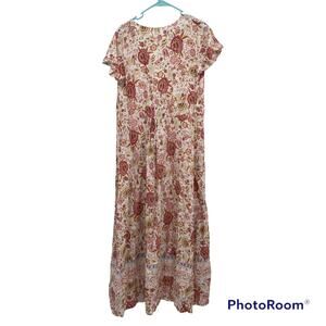 Unbranded Floral V-Neck Tie Open Front Coverup Maxi Dress Pink Size Medium